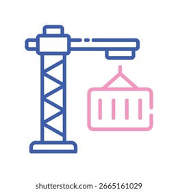 Vetor de guindaste para carga industrial, ilustração de máquinas de transporte pesado, logística portuária e suporte de transporte