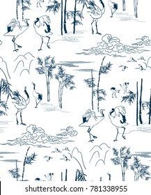 crane vector pattern bamboo japanese