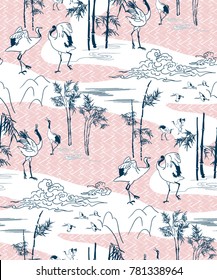 crane vector pattern bamboo japanese