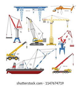 Crane vector tower-crane and industrial building equipment or constructiontechnics illustration set of high gantry or portal-crane isolated on white background