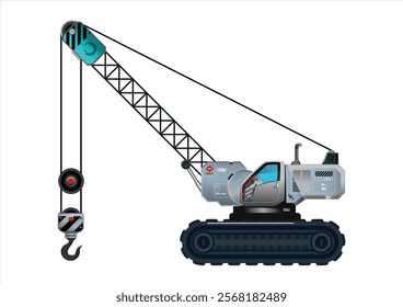 Crane vehicle hook heavy construction service vehicle vector illustration