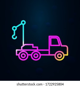 Nolan-Symbol für Kranfahrzeuge. Einfache dünne Linie, Umrissvektor für Baumaschinen-Symbole für i und ux, Website oder mobile Anwendungen
