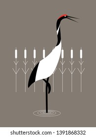 Crane in the water on a gray background