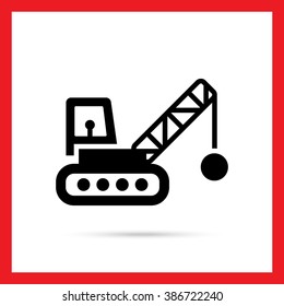 Crane with wrecking ball