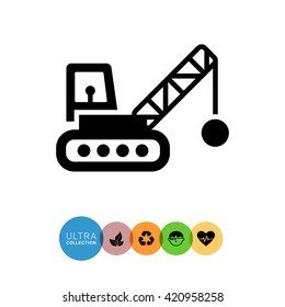 Crane with wrecking ball