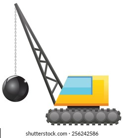 Crane with wrecking ball vector icon