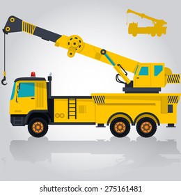 Crane yellow big illustration for internet banner poster or icon ground works flatten isolated illustration vector