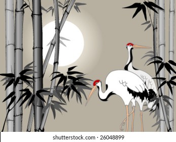 Cranes and bamboo