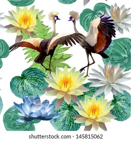 Cranes and beautiful lotuses