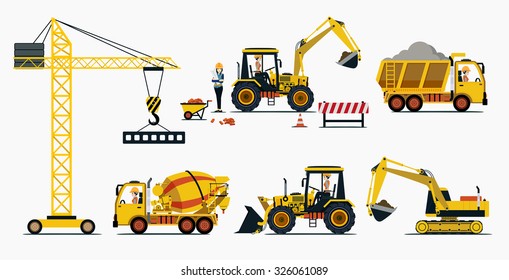 Cranes and equipment used in construction.
