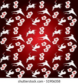 Cranes and Flowers, Tile able Japan pattern, based on the Traditional Japanese ornament for a kimono
