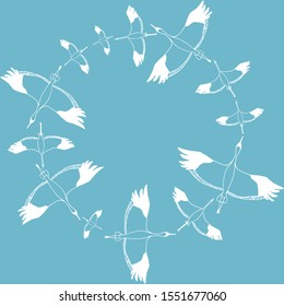 cranes fly in the blue sky