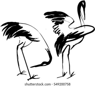 the cranes on white background