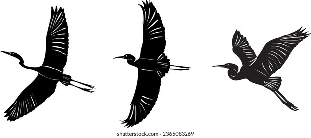 cranes, storks, herons flying silhouette on a white background, vector