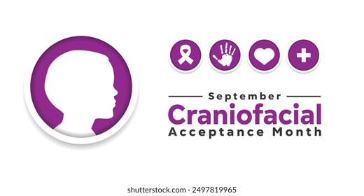Craniofacial Acceptance Month. Children, ribbon, hand, heart and plus icon. Great for cards, banners, posters, social media and more. White background.
