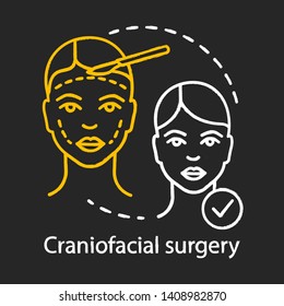 Craniofacial Surgery Chalk Icon. Head, Face, Neck Deformities. Plastic And Reconstructive Surgery. Plastic Operation Center Service. Isolated Vector Chalkboard Illustration