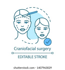 Craniofacial surgery concept icon. Head, face, neck deformities idea thin line illustration. Plastic and reconstructive surgery. Vector isolated outline drawing. Editable stroke