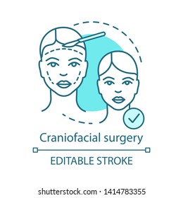 Craniofacial surgery concept icon. Surgical subspecialty idea thin line illustration. Head, face, neck deformities. Plastic and reconstructive surgery. Vector isolated outline drawing. Editable stroke
