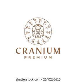 cranium art with leaf logo design, vector graphic symbol icon illustration creative idea