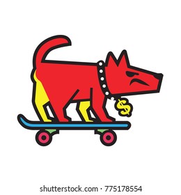 Crank Dog Wear Dollar Sign Leashes Playing Skateboard : Layered Vector Illustration   Easy to Edit
