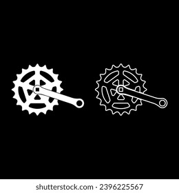 Crankset cogwheel sprocket crank length with gear for bicycle cassette system bike set icon white color vector illustration image solid fill outline contour line thin flat style