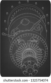 Crankshaft from aircraft engine on a gray background. Drawing