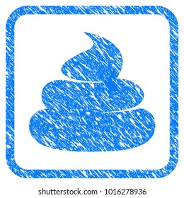 Crap grainy textured icon inside rounded rectangle for overlay watermark imitations. Flat symbol with dirty texture. Framed vector blue rubber seal stamp with grunge design of crap.
