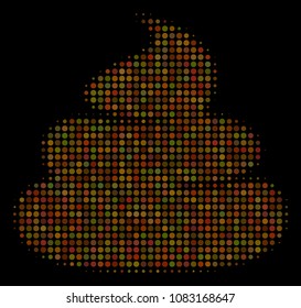 Crap halftone vector icon. Illustration style is dotted iconic crap symbol on a black background. Halftone matrix is made from spheric elements.