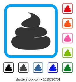 Crap icon. Flat gray iconic symbol inside a blue rounded squared frame. Black, gray, green, blue, red, orange color variants of crap vector. Designed for web and application interfaces.