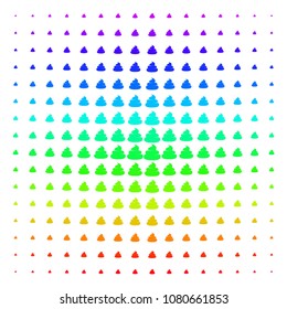 Crap icon spectrum halftone pattern. Vector crap pictograms organized into halftone grid with vertical rainbow colors gradient. Designed for backgrounds, covers and abstract concepts.