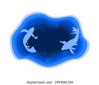 crap swim in pool on top view, paper cut deep style vector, Vector illustration