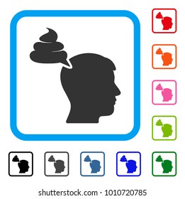 Crap Thinking Person icon. Flat gray pictogram symbol in a blue rounded frame. Black, gray, green, blue, red, orange color additional versions of crap thinking person vector.
