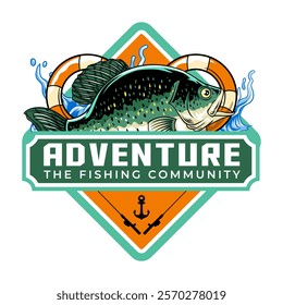 Crappie Fish Adventure Fishing Community Logo in Colorful Vector Cartoon Illustration for sticker badge emblem t-shirt banner invitation