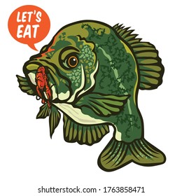 Crappie Fish eating craw fish in cartoon style, perfect for tshirt and sticker design for Fishing shop also Fishing club 