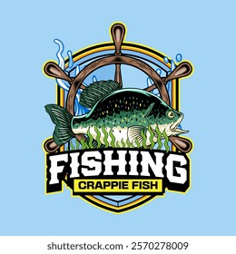 Crappie Fish Logotype in Colorful Vector Cartoon Illustration for sticker badge emblem t-shirt banner invitation