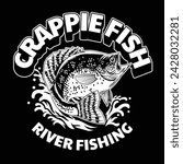Crappie Fish Shirt Design in Vintage Style Black and White