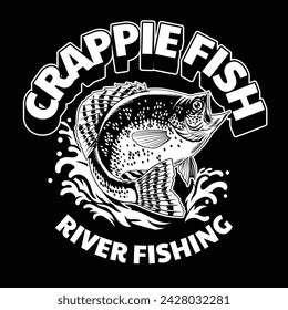 Crappie Fish Shirt Design im Vintage-Stil Schwarz und Weiß