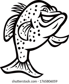 Crappie Fish Standing Up Mascot Black and White