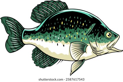 Crappie Fish Vector Cartoon Illustration for sticker badge emblem t-shirt banner invitation