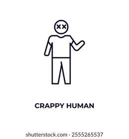 crappy human outline icon. Linear vector from feelings concept. Thin line crappy human icon isolated on white background