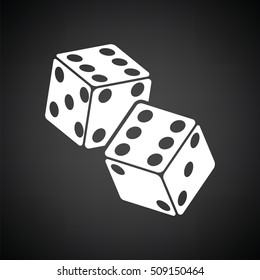 Craps dice icon. Black background with white. Vector illustration.