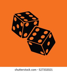 Craps dice icon. Orange background with black. Vector illustration.