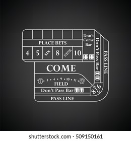 Craps table icon. Black background with white. Vector illustration.
