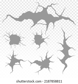Сracked Craquelure And Damaged Wall Texture. Geology Damage Earth Surface, Ground Cracks Hole Texture Or Earthquake Wallpaper. Realistic Cracks In The Wall. Vector Illustration, Eps 10.