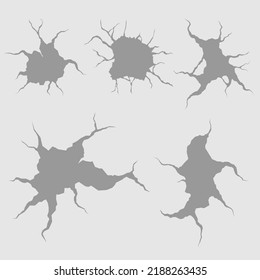 Сracked Craquelure And Damaged Wall Texture. Geology Damage Earth Surface, Ground Cracks Hole Texture Or Earthquake Wallpaper. Realistic Cracks In The Wall. Vector Illustration, Eps 10.