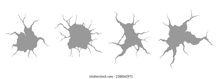 Сracked Craquelure And Damaged Wall Texture. Geology Damage Earth Surface, Ground Cracks Hole Texture Or Earthquake Wallpaper. Realistic Cracks In The Wall. Vector Illustration, Eps 10.