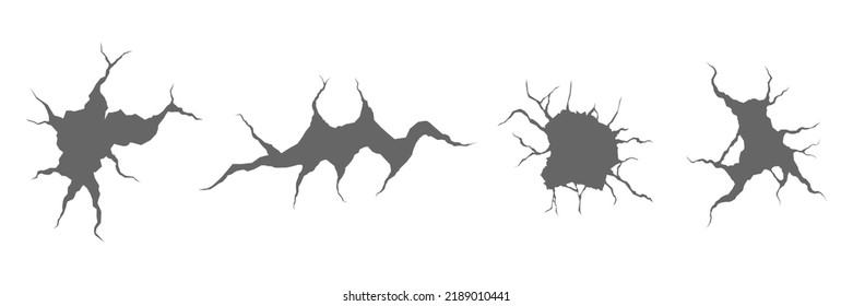 Сracked Craquelure And Damaged Wall Texture. Geology Damage Earth Surface, Ground Cracks Hole Texture Or Earthquake Wallpaper. Realistic Cracks In The Wall. Vector Illustration, Eps 10.