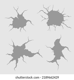 Сracked Craquelure And Damaged Wall Texture. Geology Damage Earth Surface, Ground Cracks Hole Texture Or Earthquake Wallpaper. Realistic Cracks In The Wall. Vector Illustration, Eps 10.