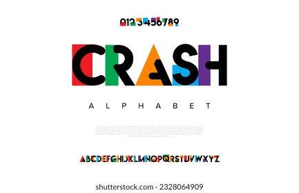 Crash abstract digital technology logo font alphabet. Minimal modern urban fonts for logo, brand etc. Typography typeface uppercase lowercase and number. vector illustration