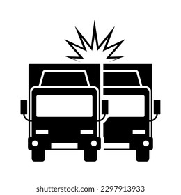 Crash between two cargo trucks. Road incident isolated icon and symbol vector illustration.